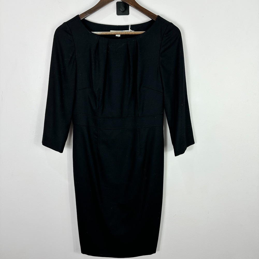 Boden Sheath Dress Womens 4 Black Wool Blend 3/4 Sleeve Professional Workwear‎